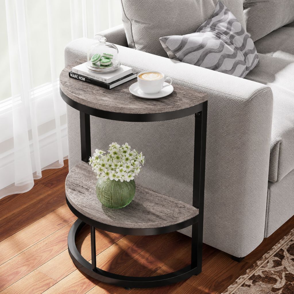 Semi Circle End Table Half Round Side Table with Storage Shelf Slim