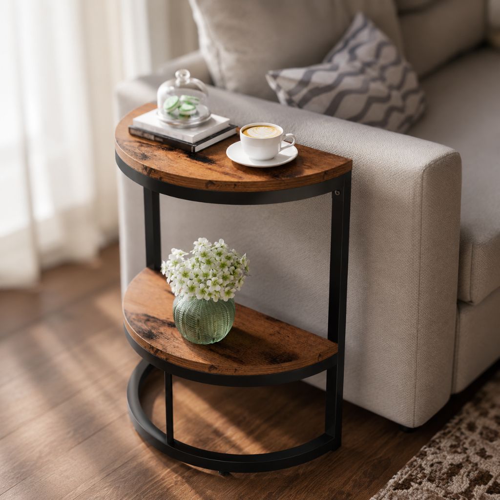 Semi Circle End Table Half Round Side Table with Storage Shelf Slim