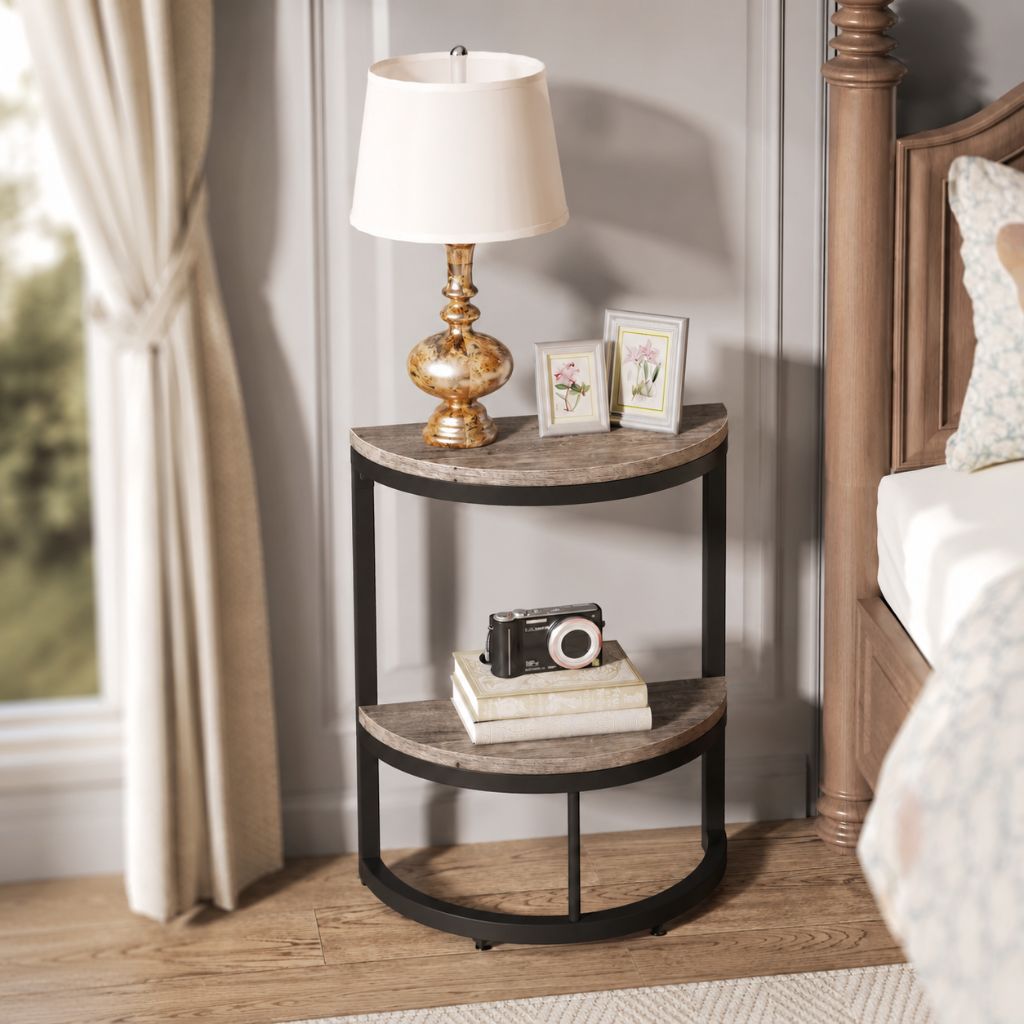 Semi Circle End Table Half Round Side Table with Storage Shelf Slim