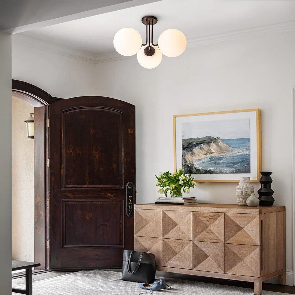 Semi Flush Mount Chandelier with Frosted Glass Globes