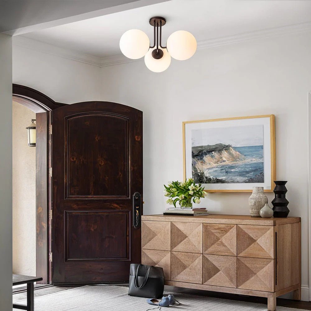 Semi Flush Mount Chandelier with Frosted Glass Globes