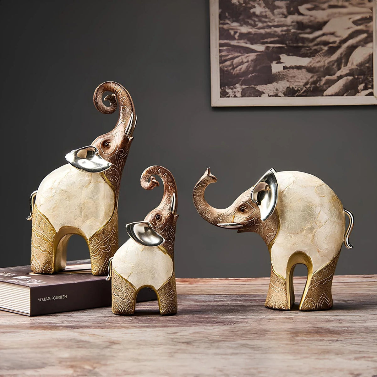 Set of 2 Elephant Figurines – Wildlife Decor - Lattea Global