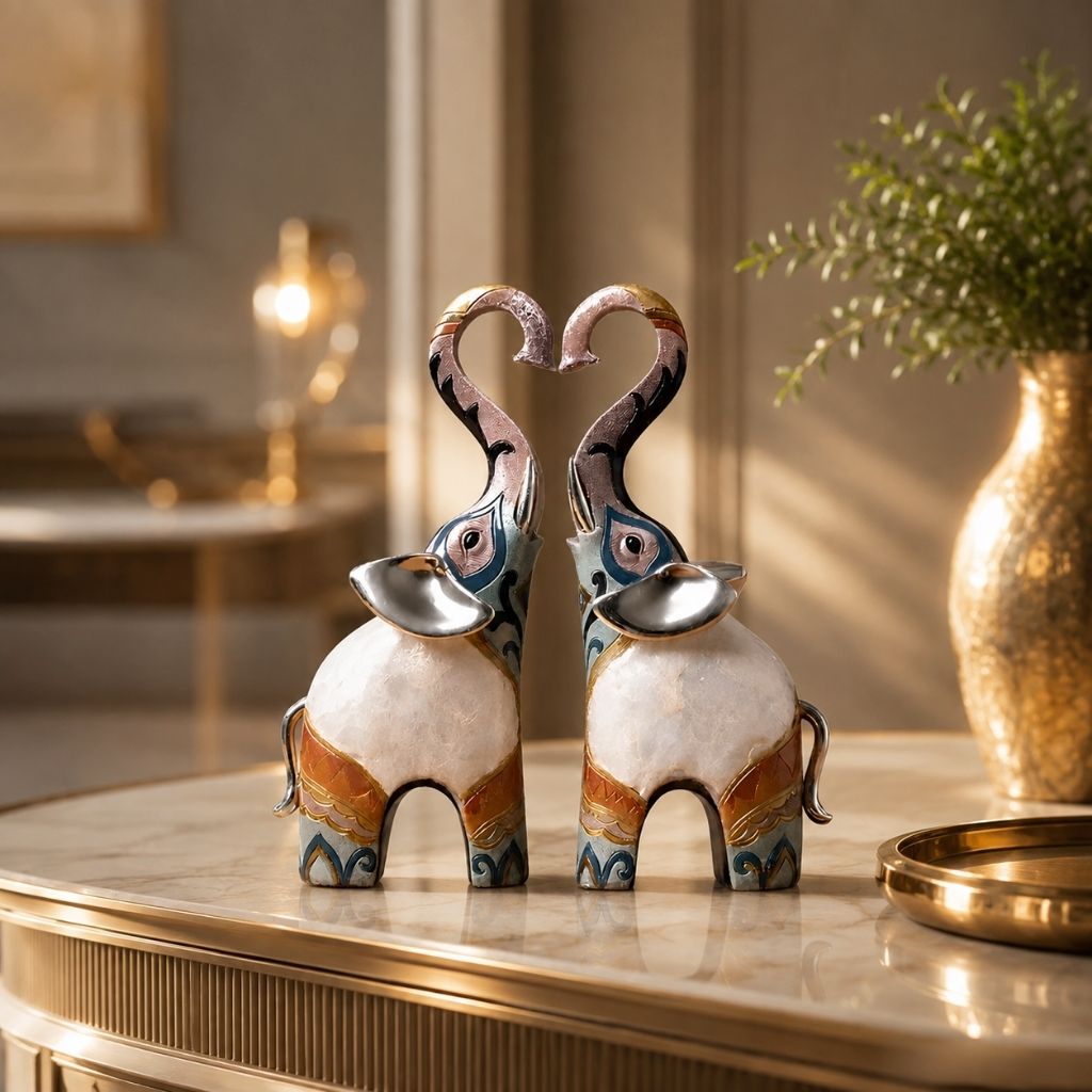 Set of 2 Resin Elephant Figurines