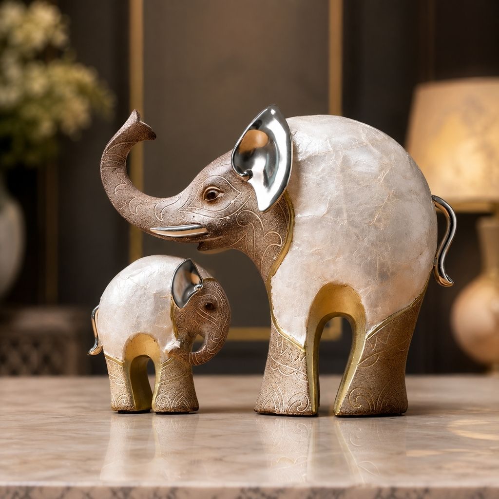 Set of 2 Resin Elephant Figurines