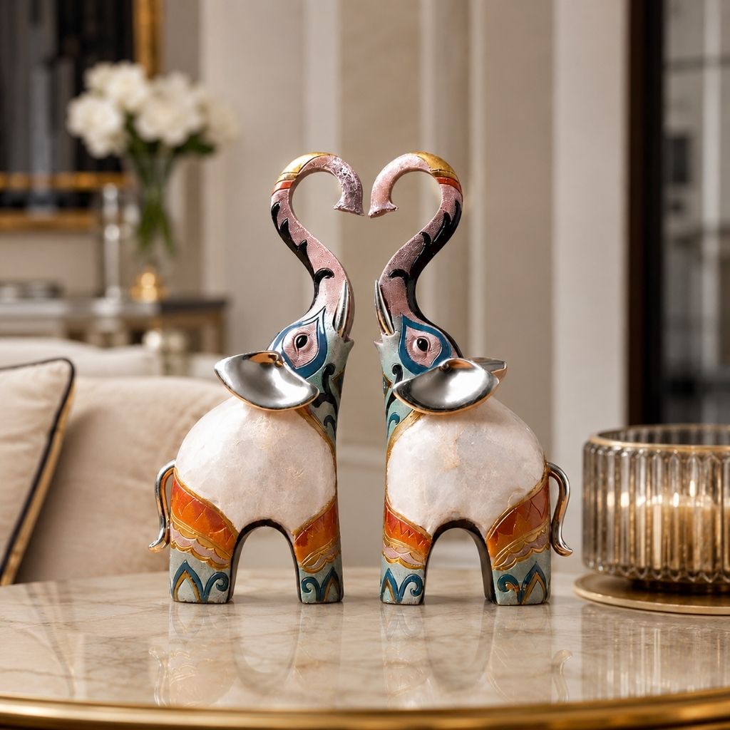 Set of 2 Resin Elephant Figurines