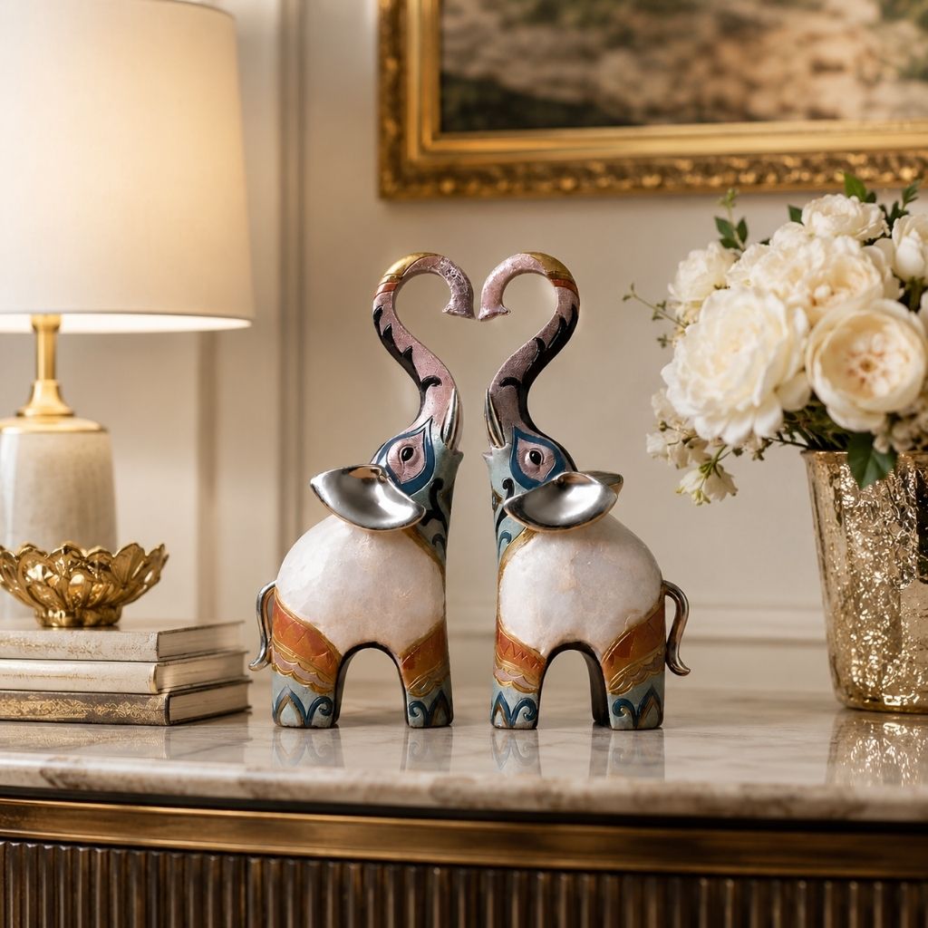 Set of 2 Resin Elephant Figurines