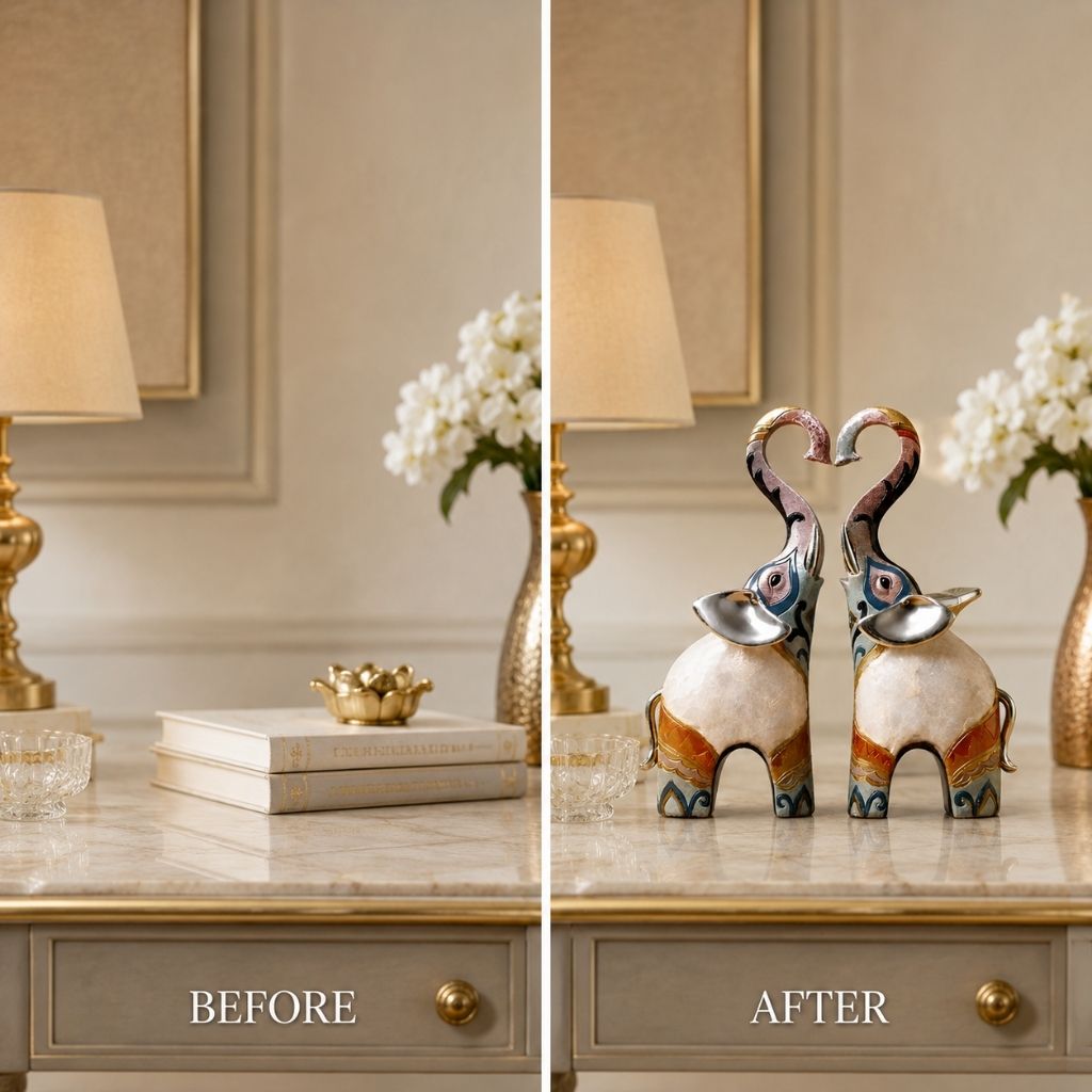 Set of 2 Resin Elephant Figurines