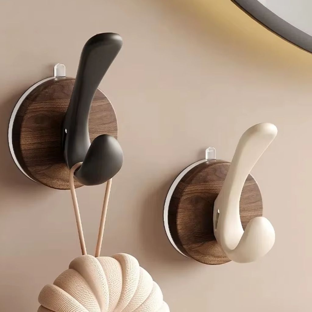 Set of 4 Wood Suction Cup Hooks No Drill Hidden Mount