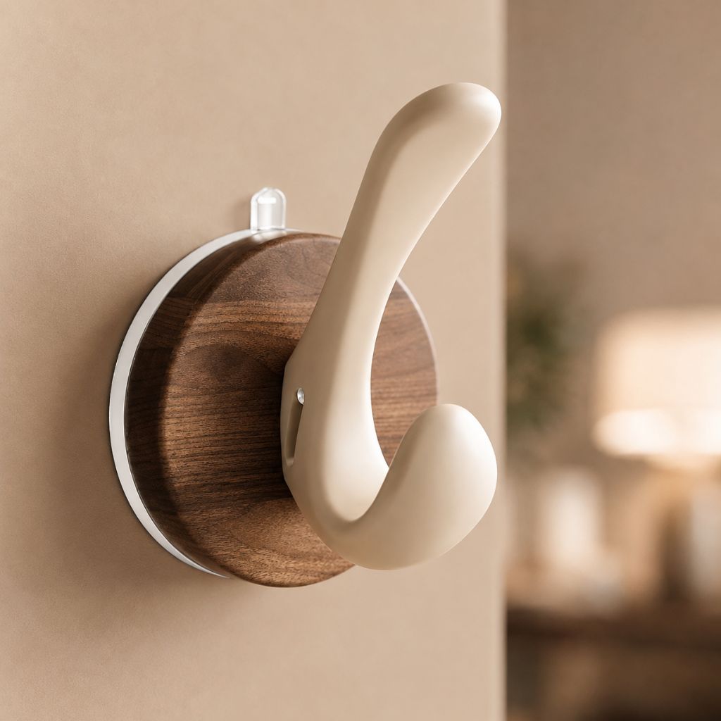 Set of 4 Wood Suction Cup Hooks No Drill Hidden Mount