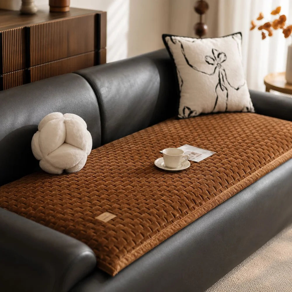 Short plush sofa cushion cover anti-slip cream style