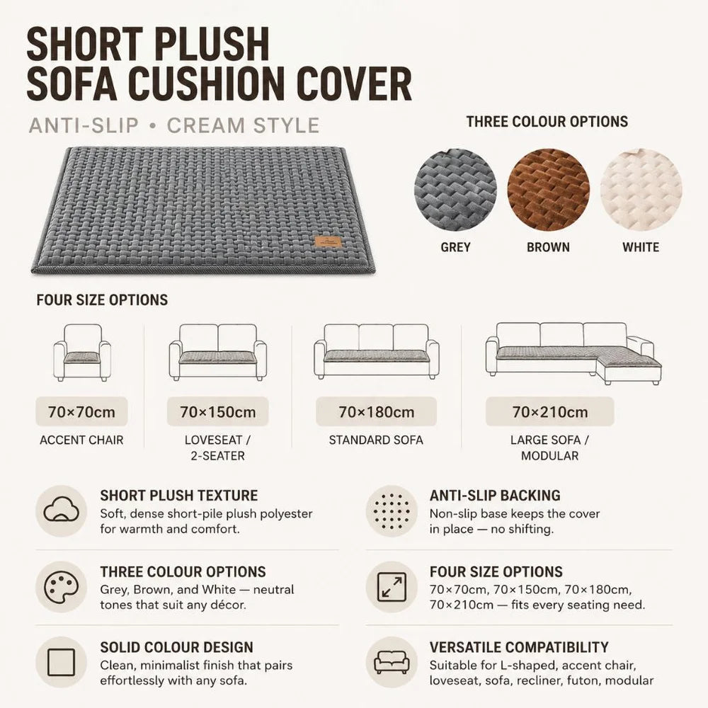 Short plush sofa cushion cover anti-slip cream style - view 3