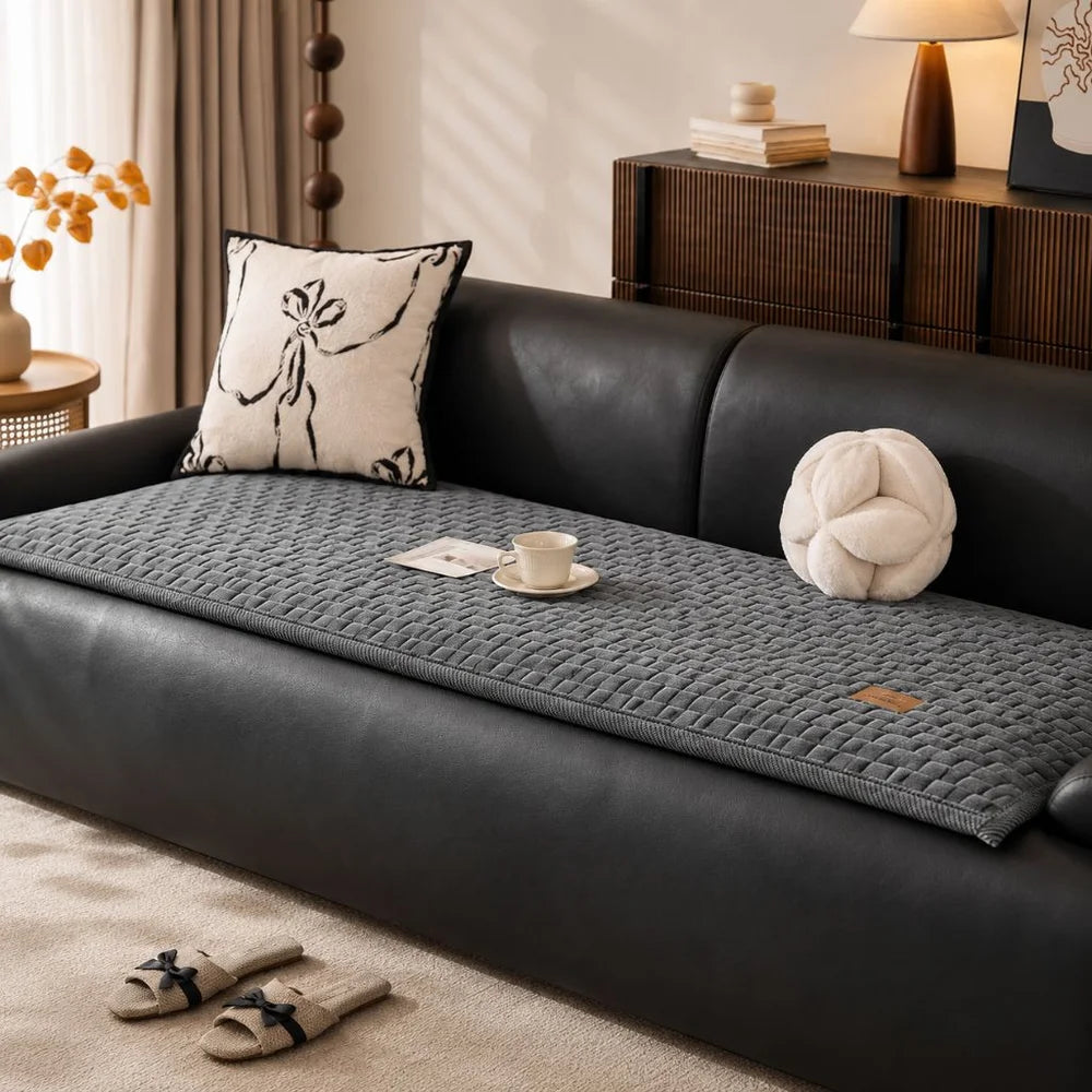 Short plush sofa cushion cover anti-slip cream style - view 9