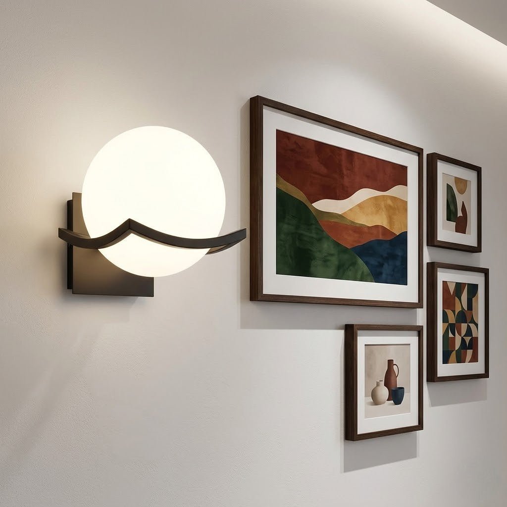 Sirius Glass Globe Wall Sconce with Black Finish - Lattea Global