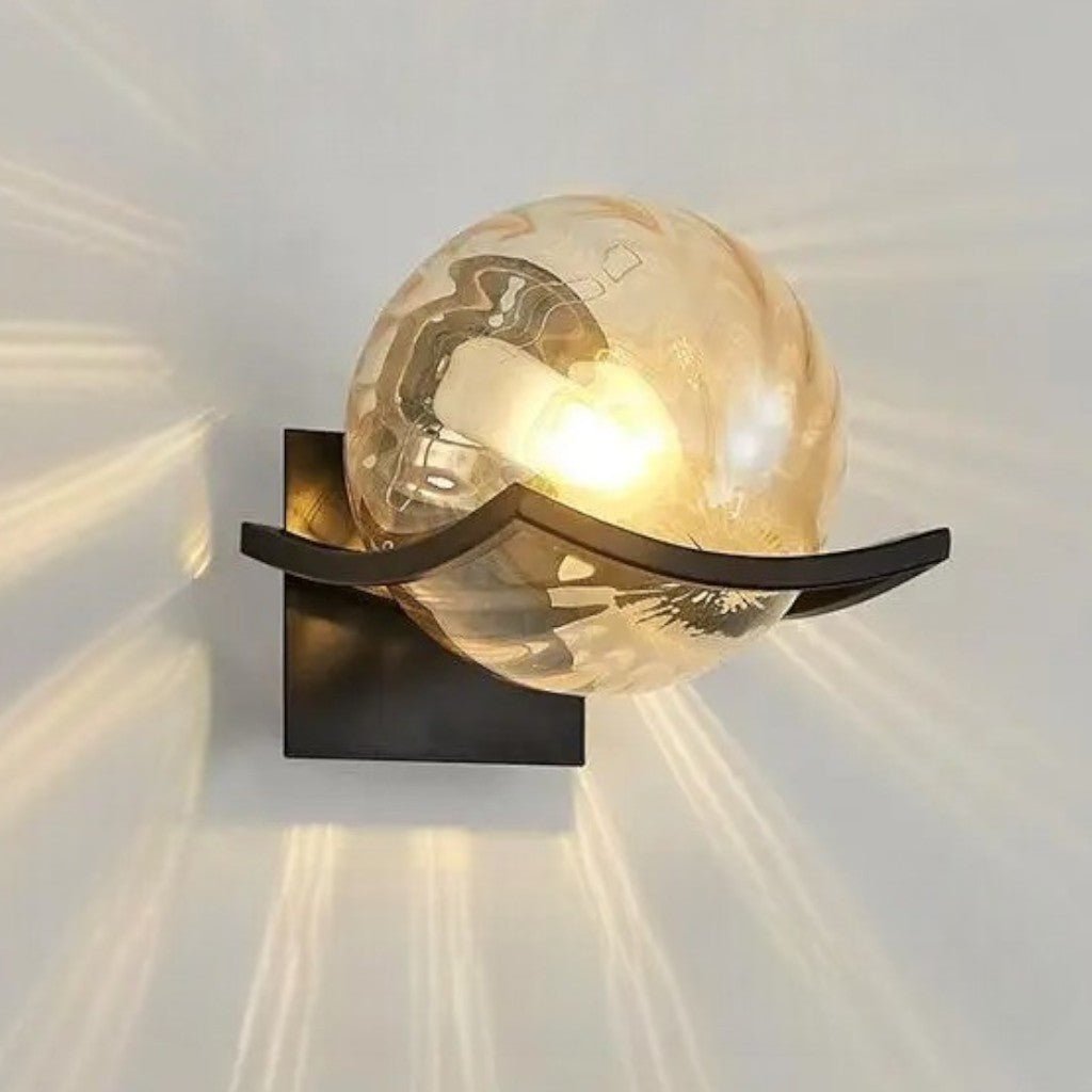 Sirius Glass Globe Wall Sconce with Black Finish - Lattea Global