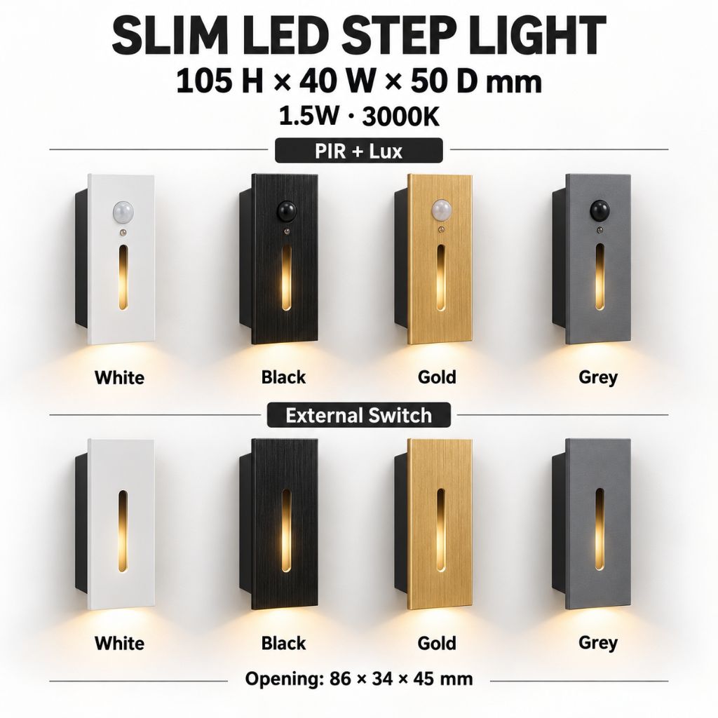 Slim Recessed LED Step Light with Optional PIR Sensor
