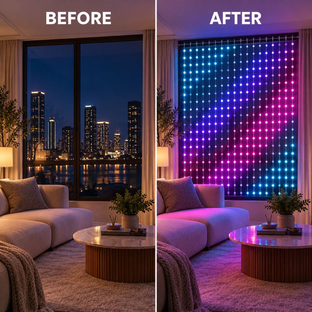 Smart RGB LED Curtain Lights with App Control and Music Sync