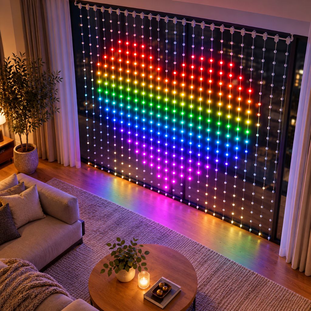 Smart RGB LED Curtain Lights with App Control and Music Sync