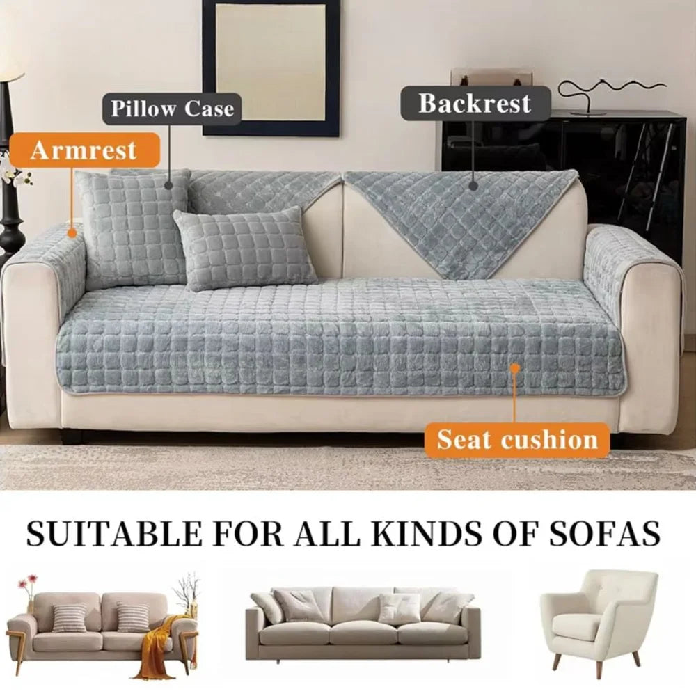 Soft flannel sofa cover non-slip quilted furniture protector - view 8
