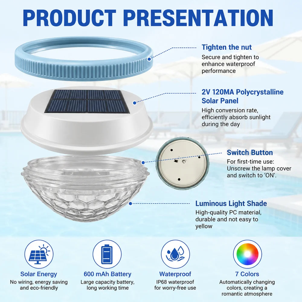 Solar floating pool light rgb ip65 waterproof colour changing lamp – view 7
