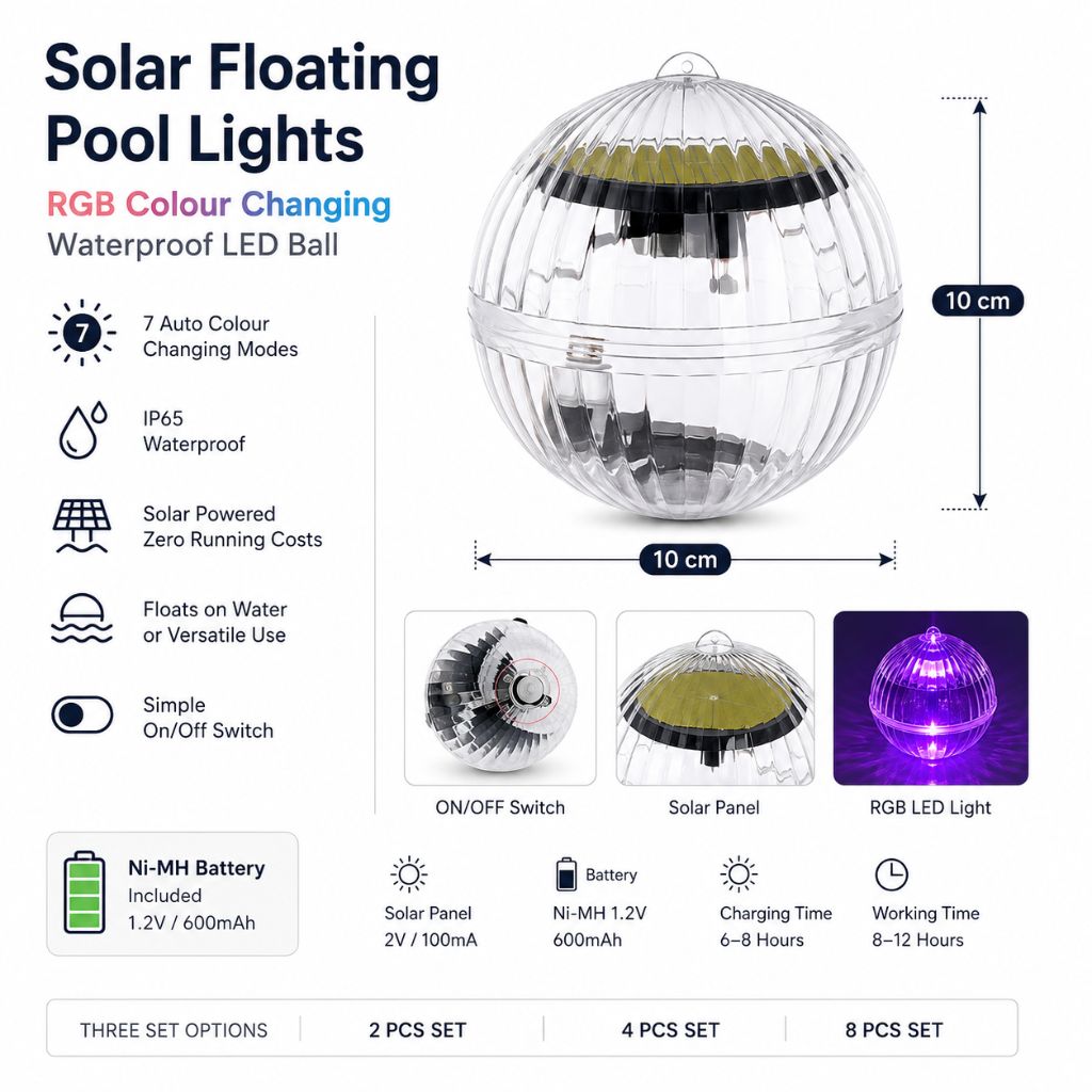 Solar Floating Pool Lights RGB Colour Changing - Waterproof LED Ball