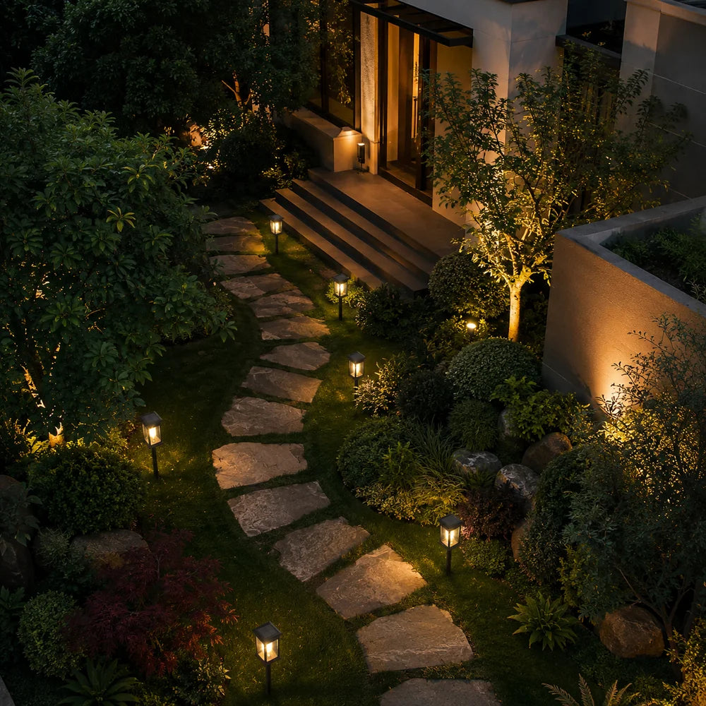 Solar garden pathway post light weather-resistant set - view 5