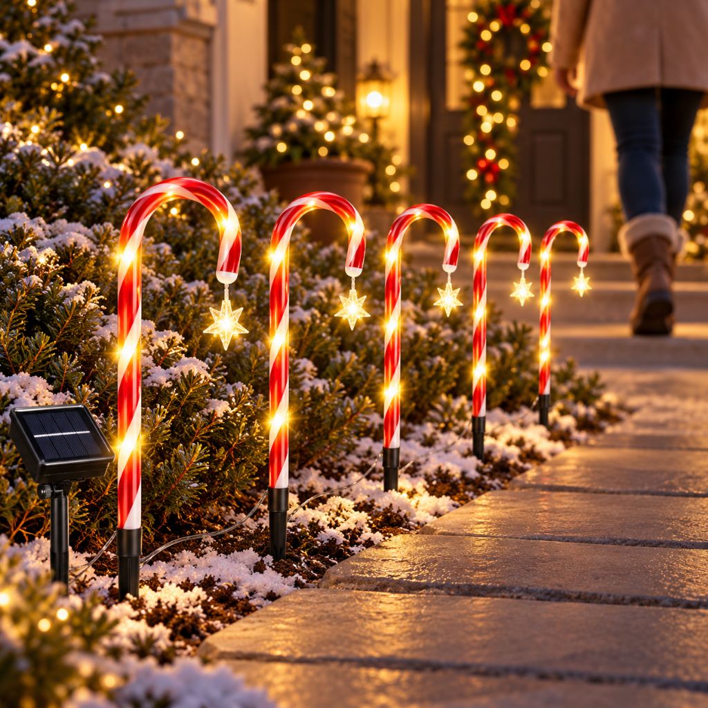 Solar LED Candy Cane Christmas Pathway Lights IP65