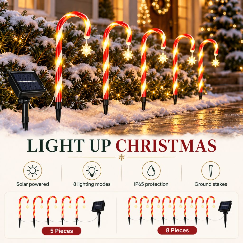 Solar LED Candy Cane Christmas Pathway Lights IP65