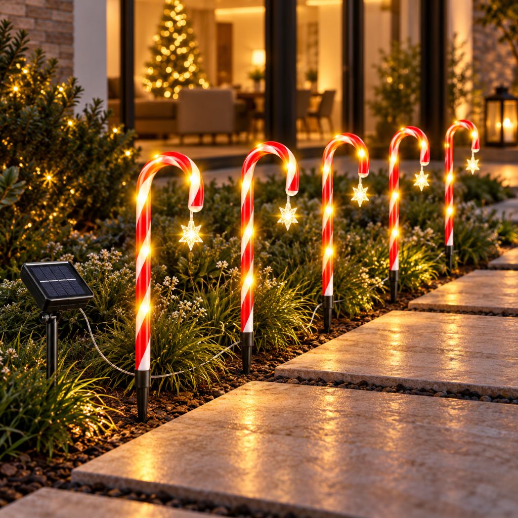 Solar LED Candy Cane Christmas Pathway Lights IP65
