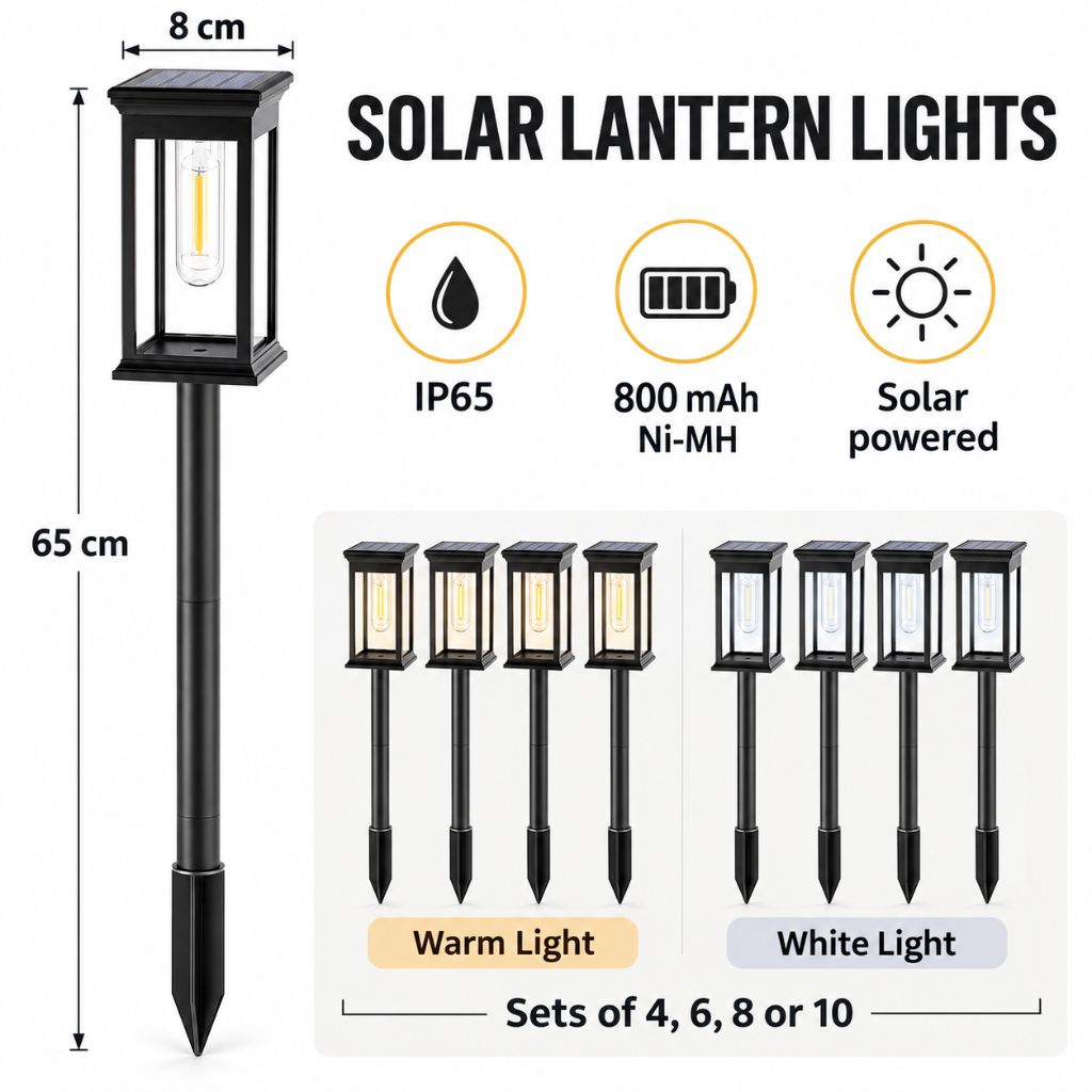 Solar LED Lantern Pathway Lights IP65 with Auto On/Off