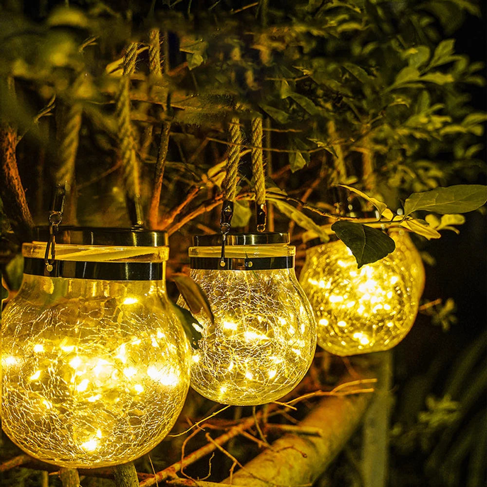 Solar outdoor hanging lamp ip65 waterproof cracked glass jar – view 5