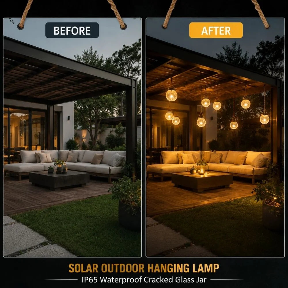 Solar outdoor hanging lamp ip65 waterproof cracked glass jar – view 6