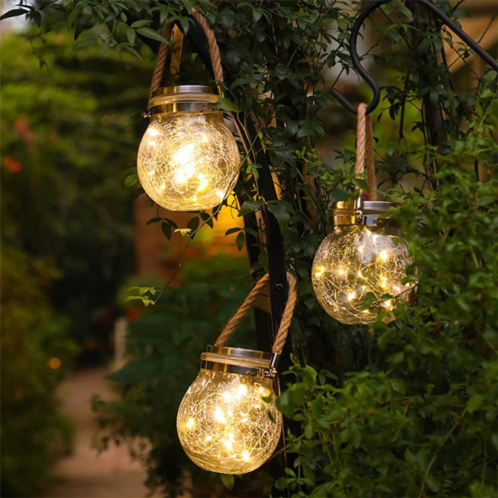Solar outdoor hanging lamp ip65 waterproof cracked glass jar – view 13