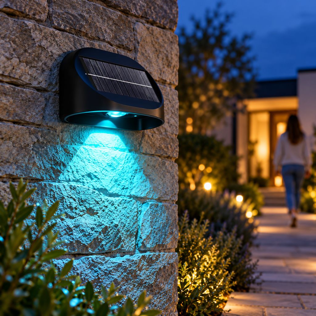 Solar RGB LED Outdoor Wall Light with 10 Lighting Modes IP65
