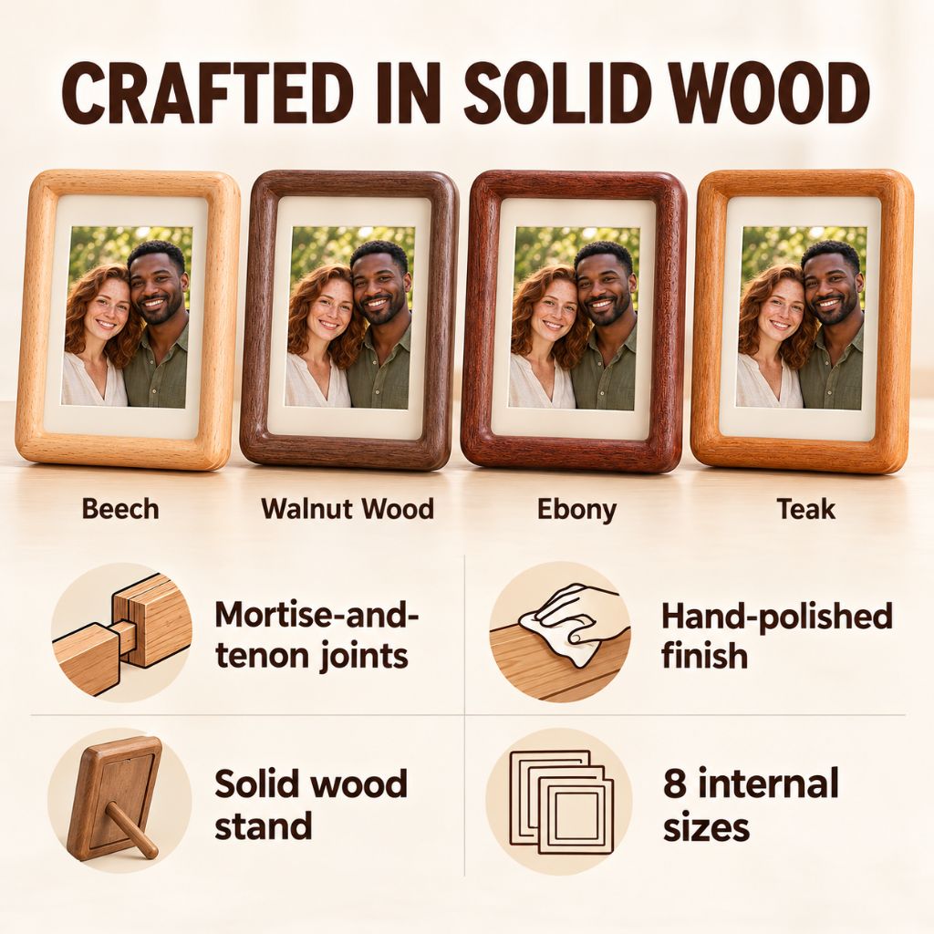 Solid Wood Mortise and Tenon Photo Frame with Rounded Edges