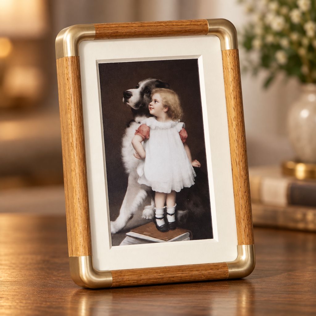Solid Wood Tabletop Photo Frame with Rounded Corner Accents