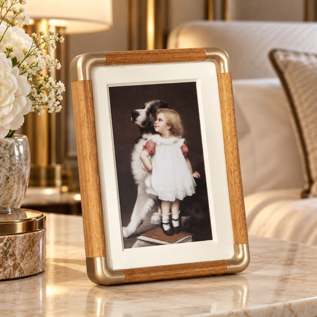 Solid Wood Tabletop Photo Frame with Rounded Corner Accents