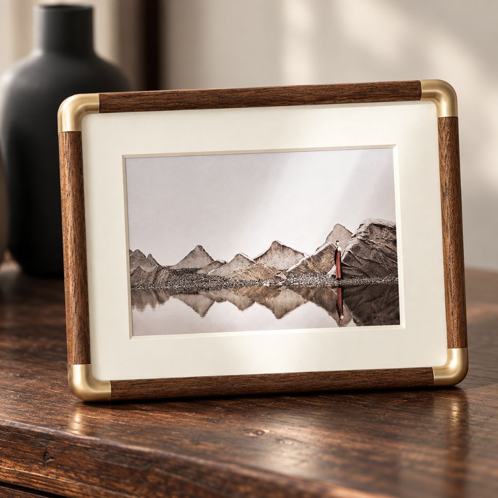Solid Wood Tabletop Photo Frame with Rounded Corner Accents