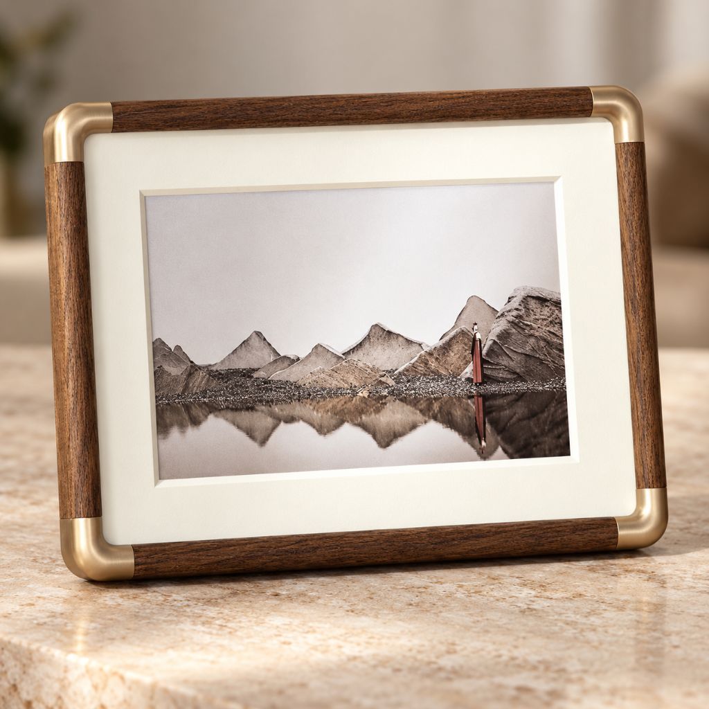 Solid Wood Tabletop Photo Frame with Rounded Corner Accents