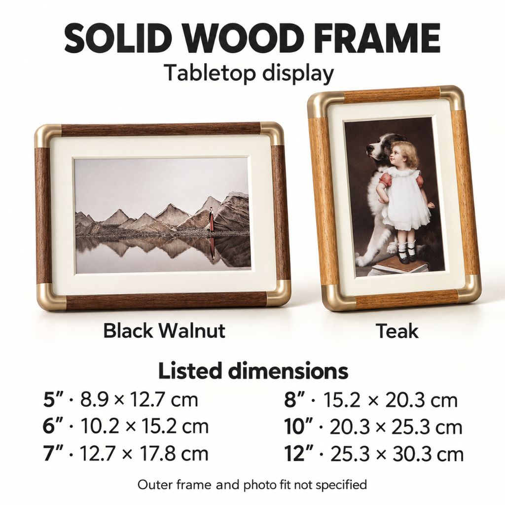 Solid Wood Tabletop Photo Frame with Rounded Corner Accents