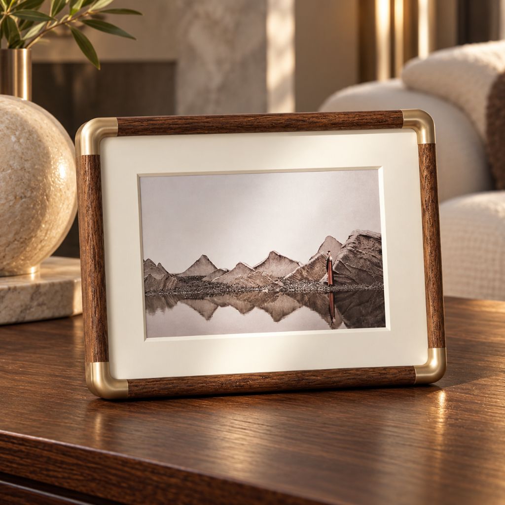 Solid Wood Tabletop Photo Frame with Rounded Corner Accents