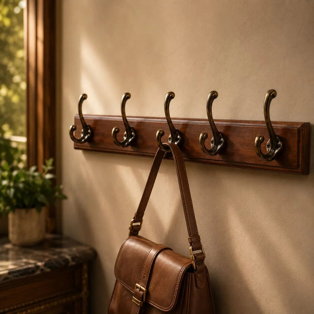 Solid wood wall coats and hats rack with hooks hallway storage - view 2