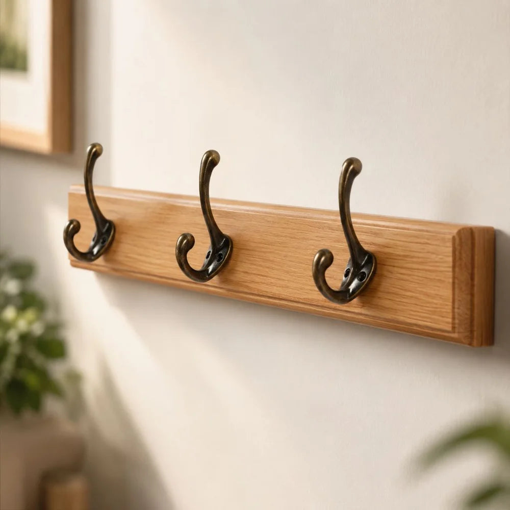Solid wood wall coats and hats rack with hooks hallway storage - view 5