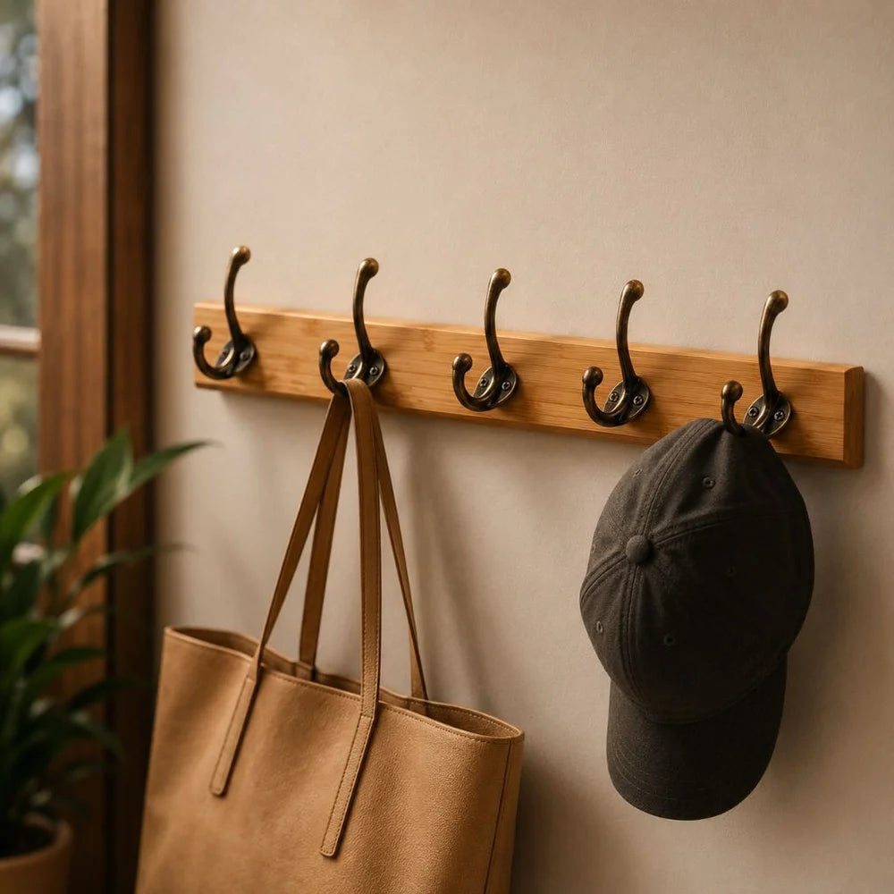 Solid wood wall coats and hats rack with hooks hallway storage - view 7
