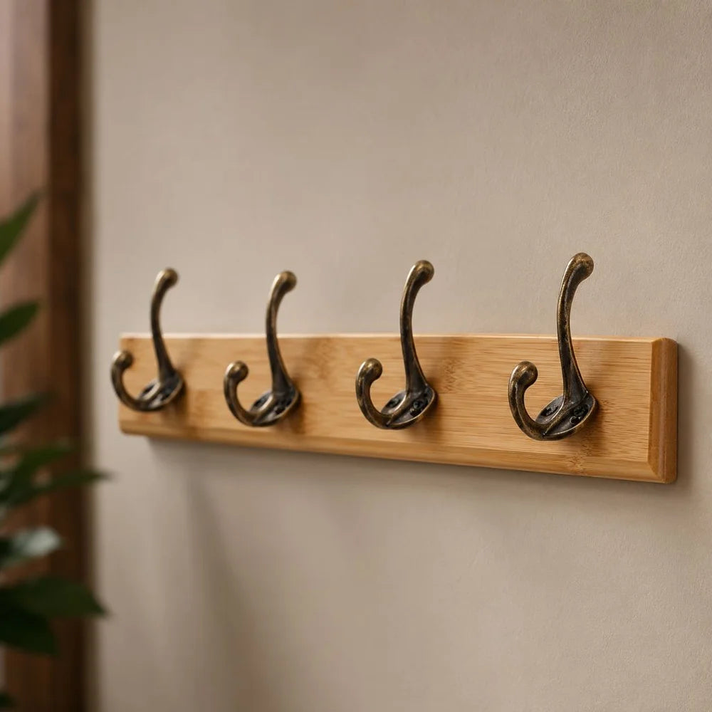 Solid wood wall coats and hats rack with hooks hallway storage - view 13