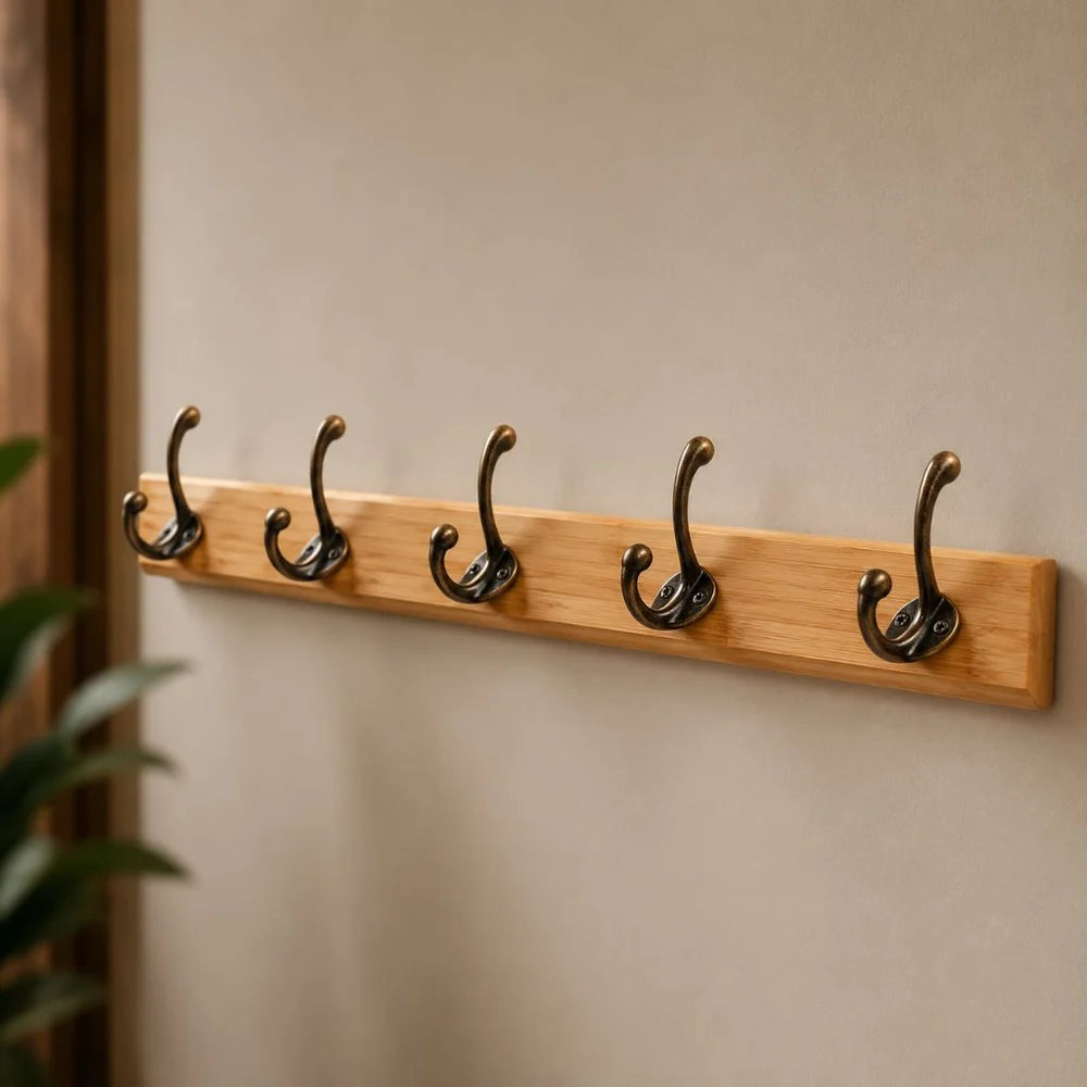 Solid wood wall coats and hats rack with hooks hallway storage - view 14