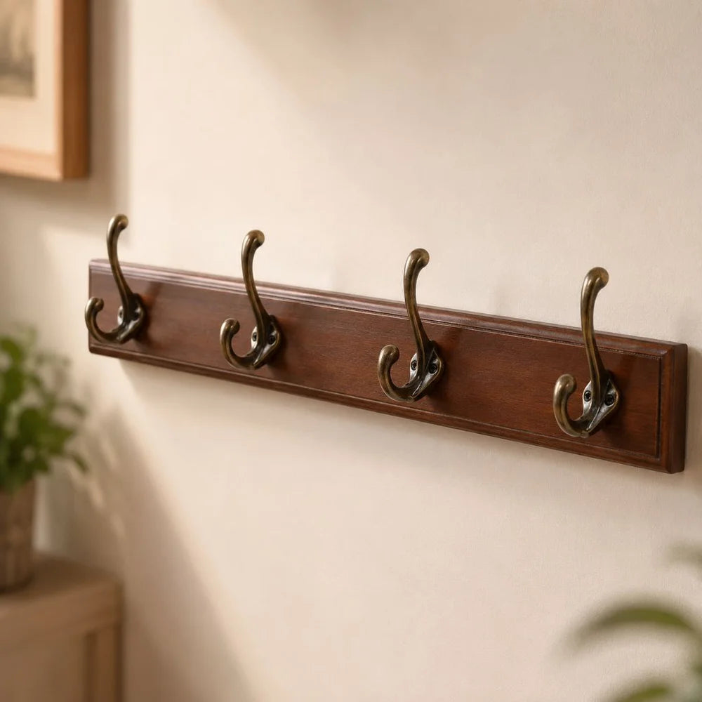 Solid wood wall coats and hats rack with hooks hallway storage - view 16