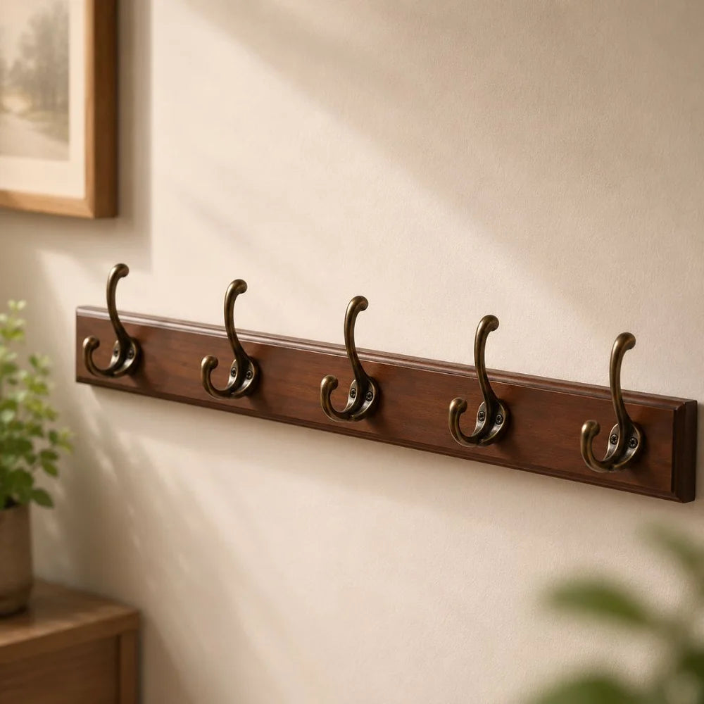 Solid wood wall coats and hats rack with hooks hallway storage - view 17