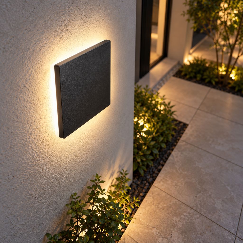 Square Backlit Aluminium Outdoor LED Wall Light IP65 12W