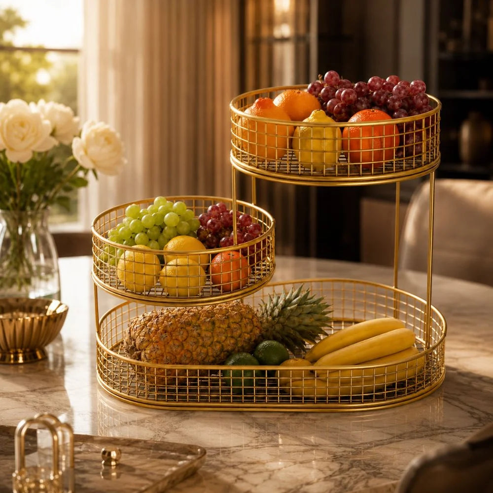 Stainless steel multi-layer round fruit basket display rack - view 2