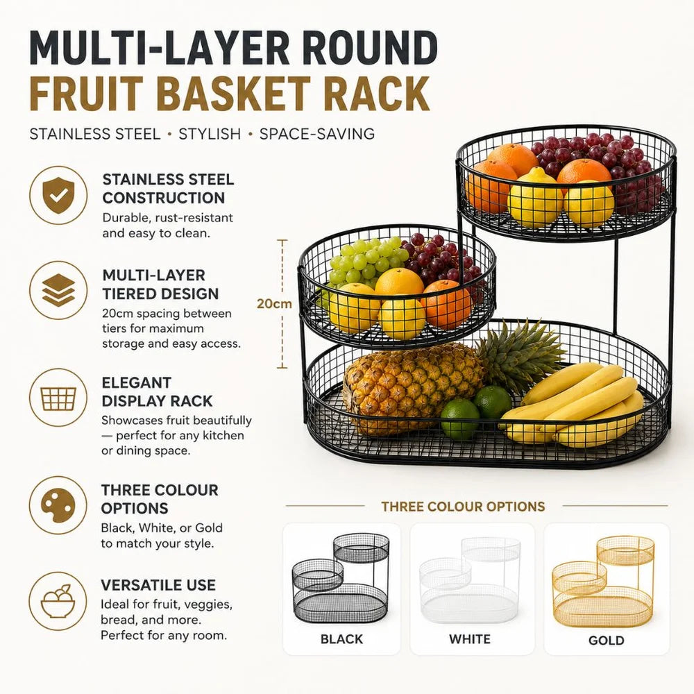 Stainless steel multi-layer round fruit basket display rack - view 3